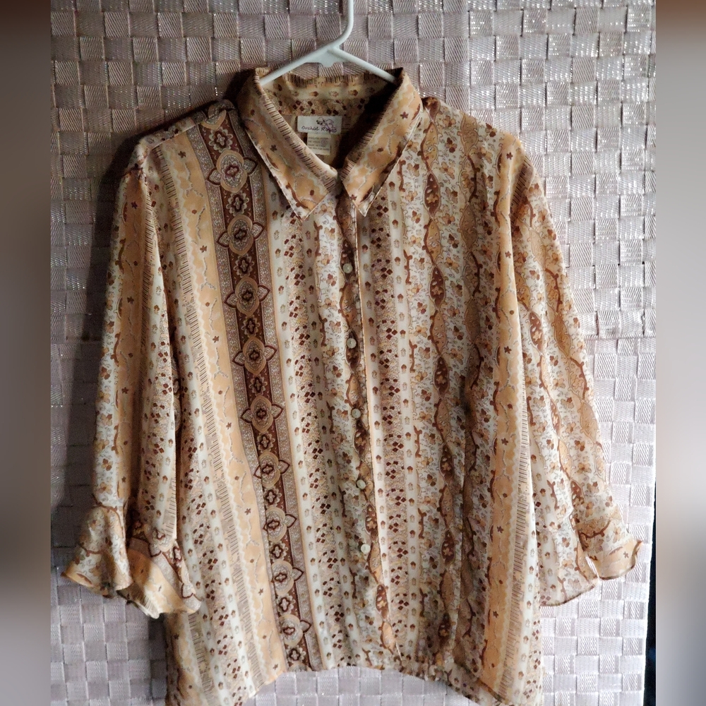 Retro Floral & Paisley Blouse In Tan & Brown